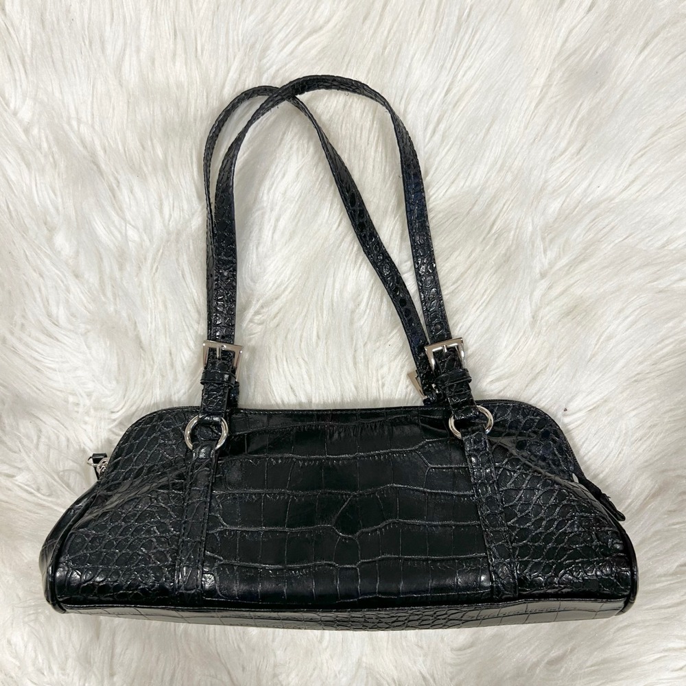 Vintage Y2K Bisou Bisou Black Faux Leather Croc Embossed Shoulder Purse Midi